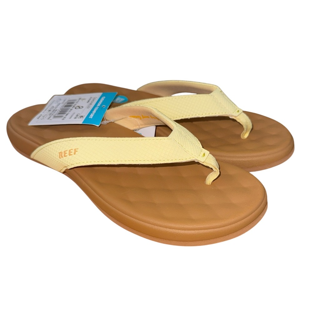 NEW Reef Cushion Melody Womens 8 Thong Flip Flops Pale Banana Yellow Tan Sandals